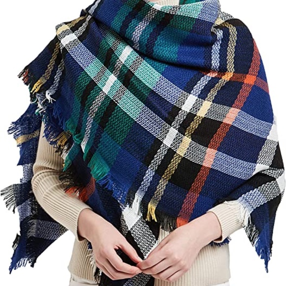 Womens Warm Blanket Scarf Square Winter Shawls Large Infinity Scarves Stripe - Picture 1 of 4